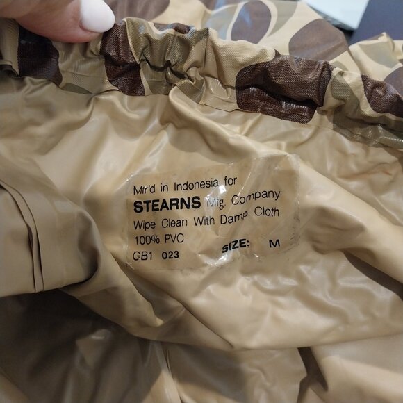 STEARNS PVC Pants Men 34 Medium Brown Duck Camouflage Waders Dry Wear Waterproof - Picture 4 of 9